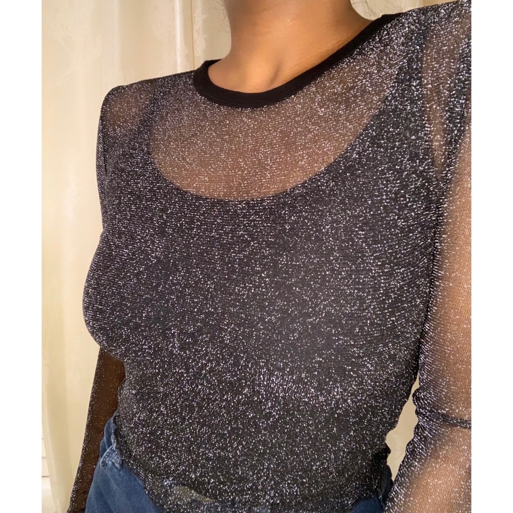 Garage Sparkle Galaxy Lettuce Hem Sheer top